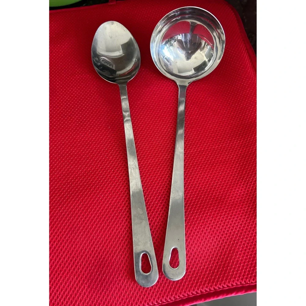 IKEA 365+ Stainless Steel Serving Set Soup Ladle and Large Spoon 2 Piece Silver